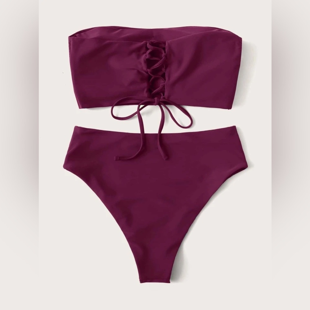 SHEIN Lace-up bandeau high waist bikini, size 4